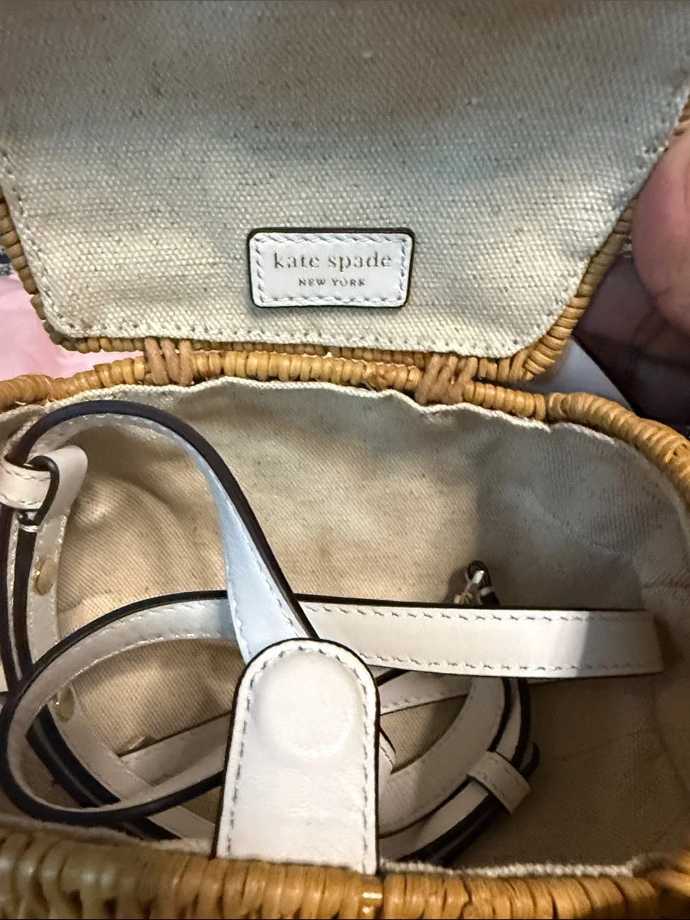 kate spade Wicker Elephant Crossbody Bag in Natural and White